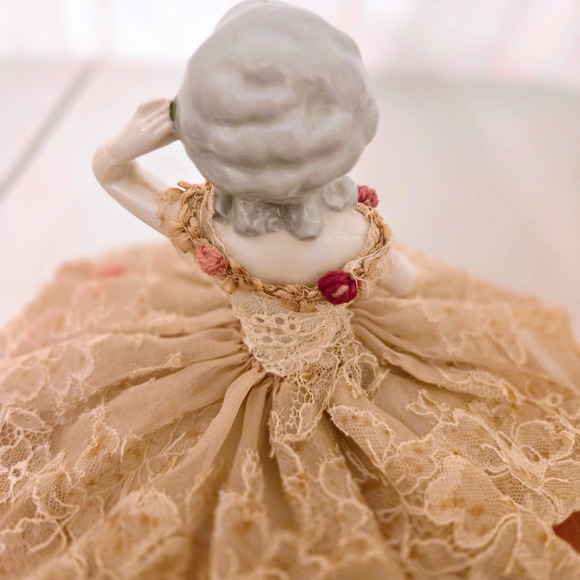 Vintage Dresden Lace Porcelain German Half Doll Pincushion Figurine - Picture 14 of 14